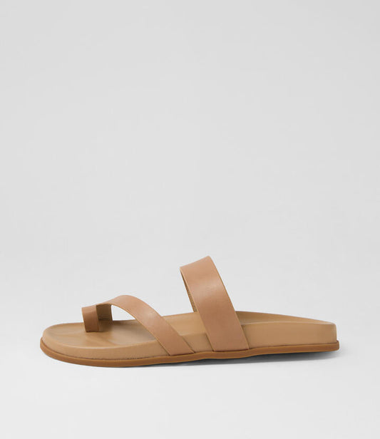 Image of Slippers. Product name - Haulen Latte Leather Slides in Latte-Latte Sole colour by brand - MOLLINI