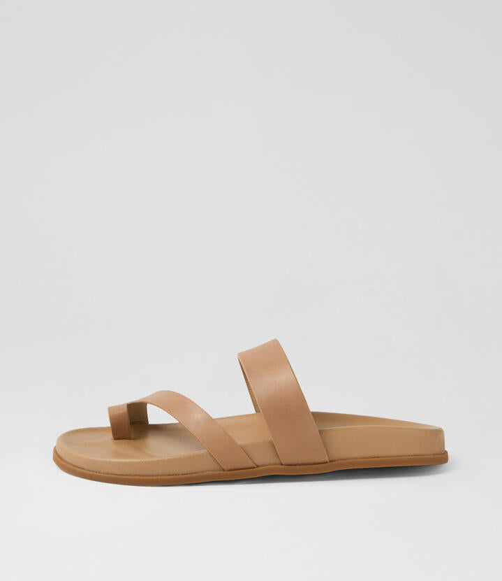 Image of Slippers. Product name - Haulen Latte Leather Slides in Latte-Latte Sole colour by brand - MOLLINI