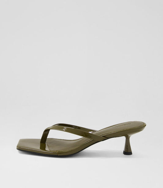 Image of Sandals. Productname: Tidbit Moss Patent Leather Sandals in MOSS colour by brand - MOLLINI