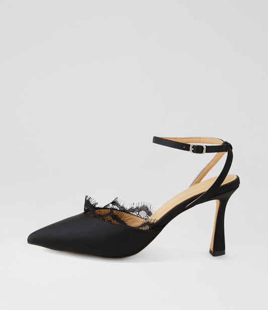 Image of Heels. Productname: Tannya Black Satin Pump Heels in BLACK colour by brand - MOLLINI