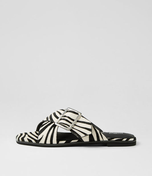 Image of Slippers. Productname: Seana Zebra Leather Slides in ZEBRA colour by brand - MOLLINI
