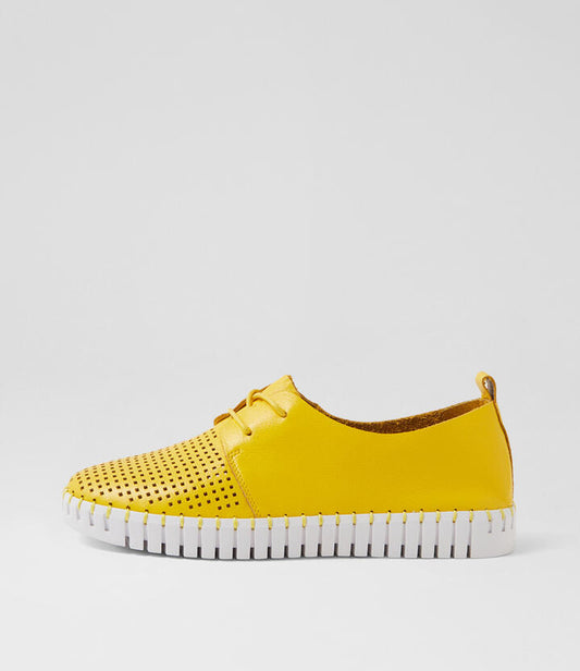 Image of Sneakers. Productname: Husto Bright Yellow White Leather Sneakers in BRIGHT YELLOW-WHITE SOLE colour by brand - MIDAS