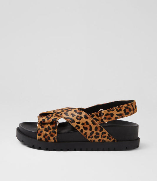 Image of Sandals. Productname: Umar Tan Leopard Pony Sandals in TAN LEOPARD colour by brand - MIDAS