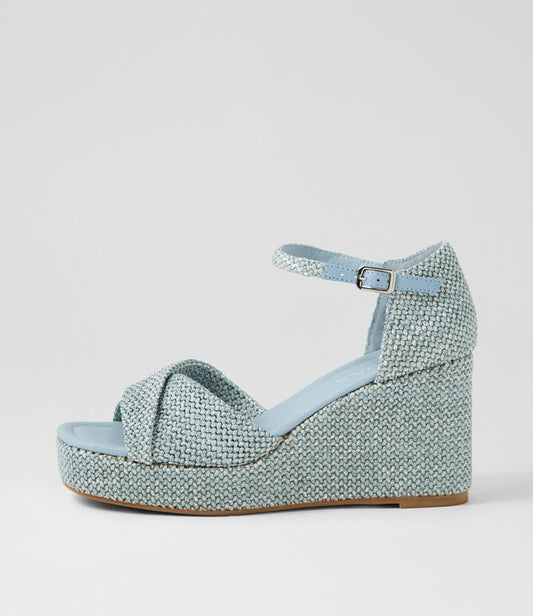 Image of Sandals. Productname: Carly Denim Synthetic Raffia Sandals in Denim colour by brand - MIDAS