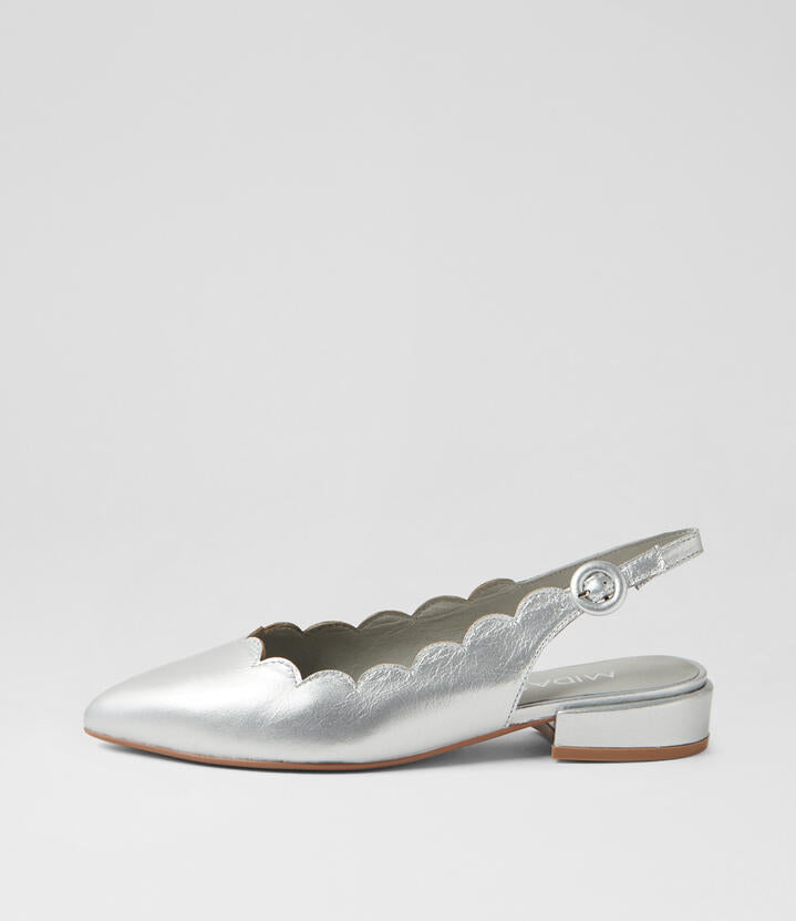 Image of Shoes. Productname: Eggins Matt Silver Leather Flat Shoes in Matt Silver colour by brand - MIDAS