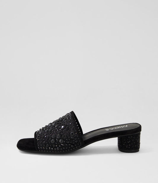 Image of Sandals. Productname: Hebe Black Multi Suede Sandals in BLACK MULTI colour by brand - MIDAS