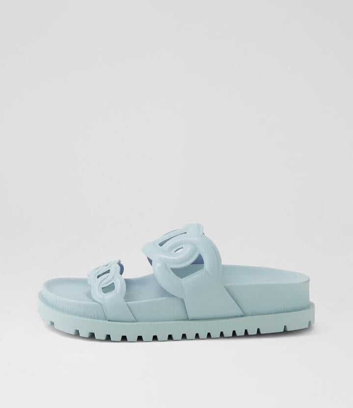 Image of Slippers. Productname: Urvi Denim Leather Slides in DENIM-DENIM SOLE colour by brand - MIDAS