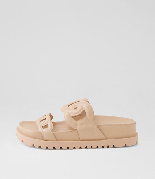 Image of Slippers. Productname: Urvi Cafe Leather Slides in CAFE-CAFE SOLE colour by brand - MIDAS