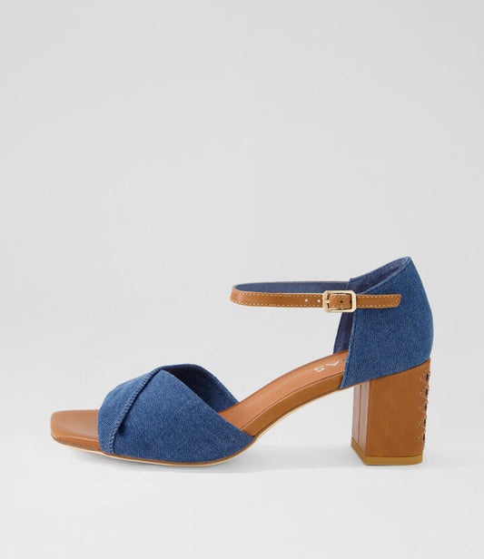 Image of Sandals. Productname: Jimo Dark Denim Tan Leather Sandals in DARK DENIM-TAN colour by brand - MIDAS