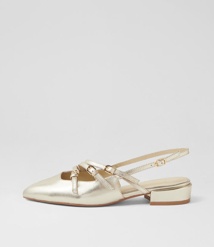 Image of Shoes. Productname: Earl Matt Gold Leather Flat Shoes in Matt Gold colour by brand - MIDAS