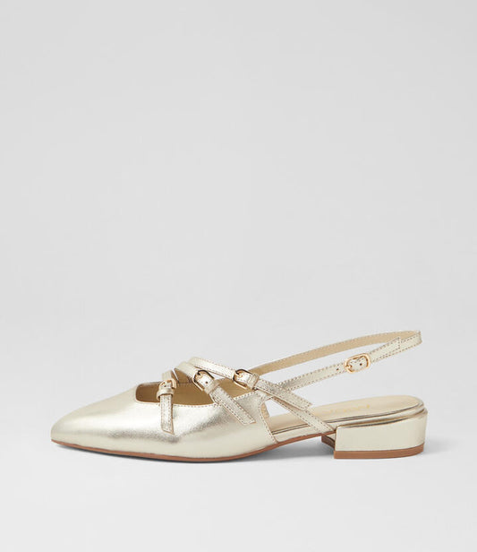 Image of Shoes. Productname: Earl Matt Gold Leather Flat Shoes in Matt Gold colour by brand - MIDAS