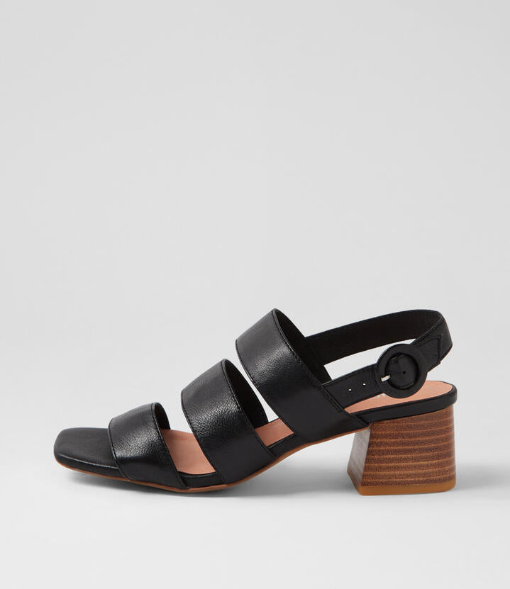 Image of Sandals. Productname: Fantum Black Natural Leather Sandals in BLACK-NATURAL HEEL colour by brand - MIDAS