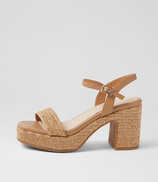 Image of Sandals. Productname: King Natural Camel Synthetic Raffia Leather Sandals in NATURAL-CAMEL colour by brand - MIDAS