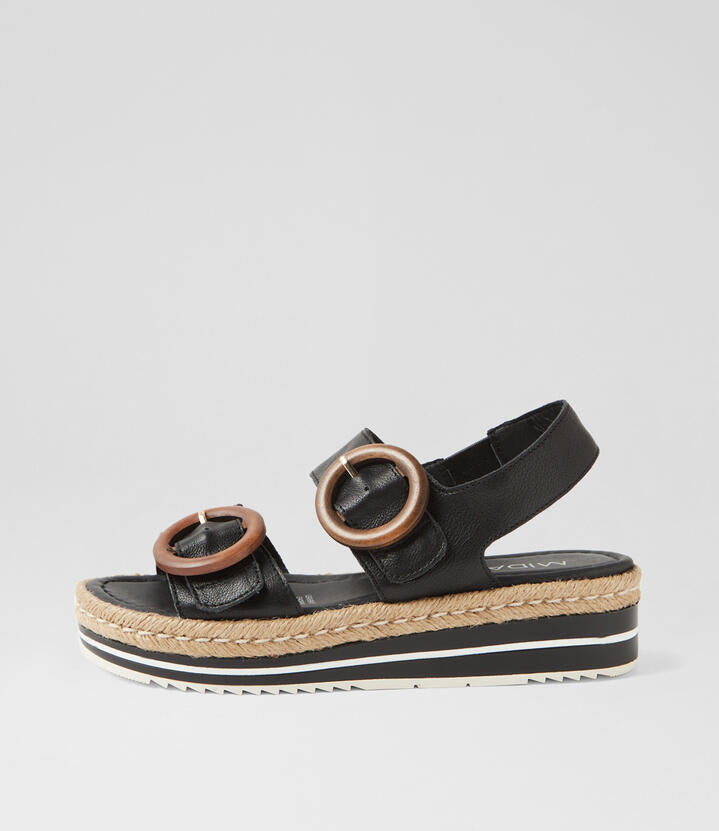 Image of Sandals. Productname: Ambian Black Leather Sandals in BLACK colour by brand - MIDAS