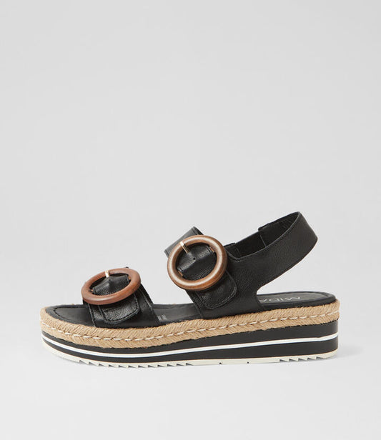 Image of Sandals. Productname: Ambian Black Leather Sandals in BLACK colour by brand - MIDAS