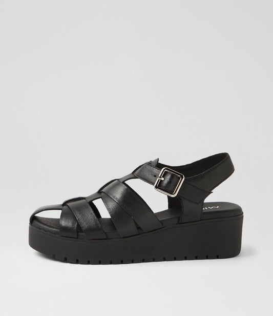 Image of Sandals. Productname: Oberon Black Leather Sandals in BLACK-BLACK SOLE colour by brand - MIDAS