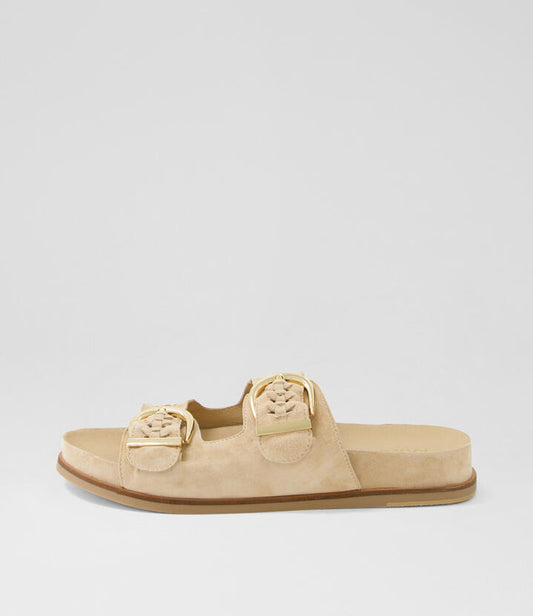 Image of Slippers. Productname: Qalil Latte Suede Slides in LATTE colour by brand - MIDAS