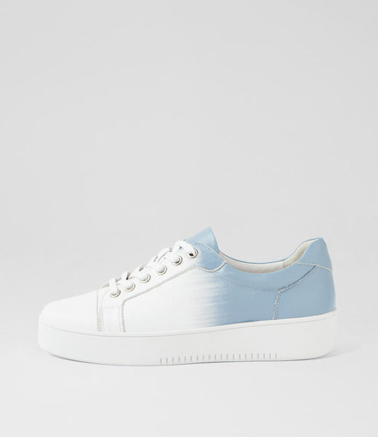 Image of Sneakers. Product name - Lucille White Denim Leather Sneakers in White-Denim colour by brand - MIDAS