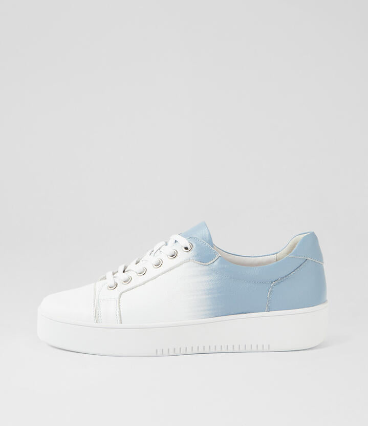 Image of Sneakers. Product name - Lucille White Denim Leather Sneakers in White-Denim colour by brand - MIDAS