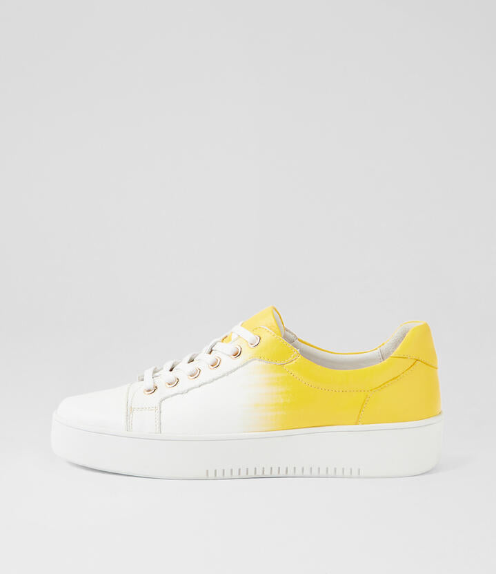 Image of Sneakers. Product name - Lucille White Yellow Leather Sneakers in White-Yellow colour by brand - MIDAS