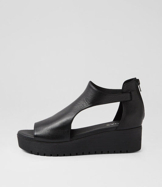 Image of Sandals. Productname: Orio Black Leather Sandals in BLACK-BLACK SOLE colour by brand - MIDAS