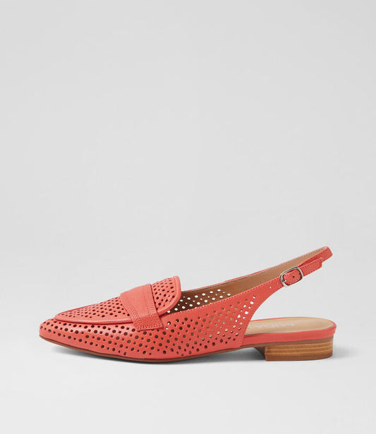 Image of Flats. Product name - Della Burnt Orange Leather Slingbacks in Burnt Orange colour by brand - MIDAS