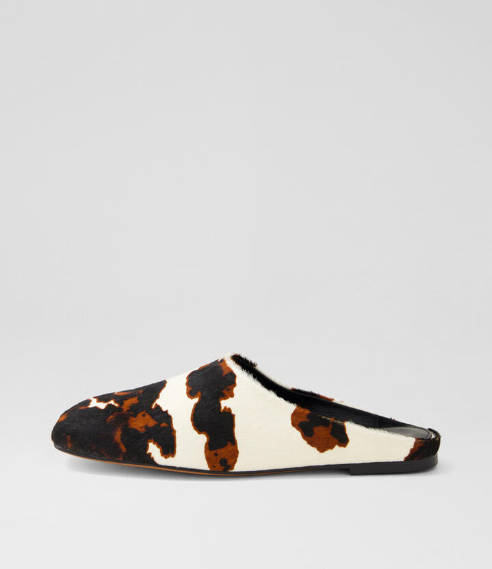 Image of Shoes. Productname: Beels Black Brown Cow Print Leather Flat Shoes in Black&Brown Cow Print colour by brand - MOLLINI