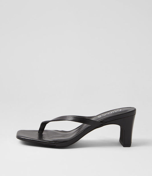 Image of Sandals. Productname: Hooly Black Leather Sandals in BLACK colour by brand - MIDAS