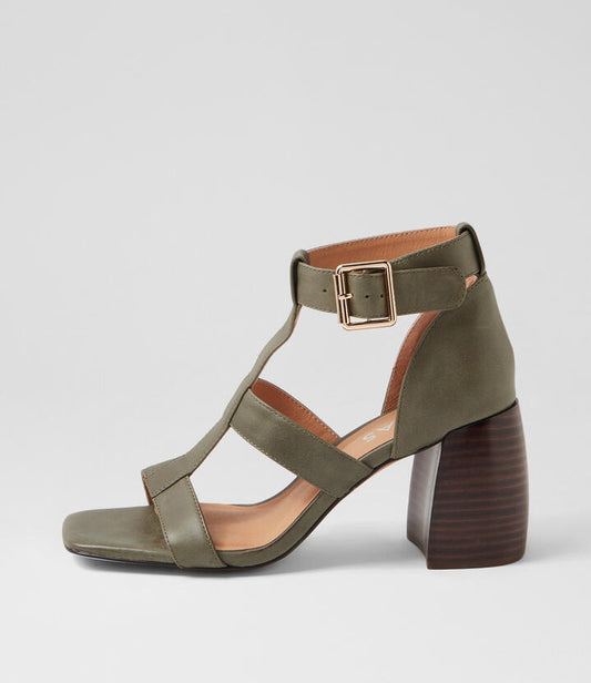 Image of Sandals. Productname: Tibby Olive Leather Sandals in OLIVE colour by brand - MIDAS