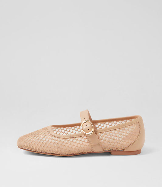 Image of Footwear. Productname: Tartina Nude Mesh Leather Flat Shoes in NUDE colour by brand - MOLLINI
