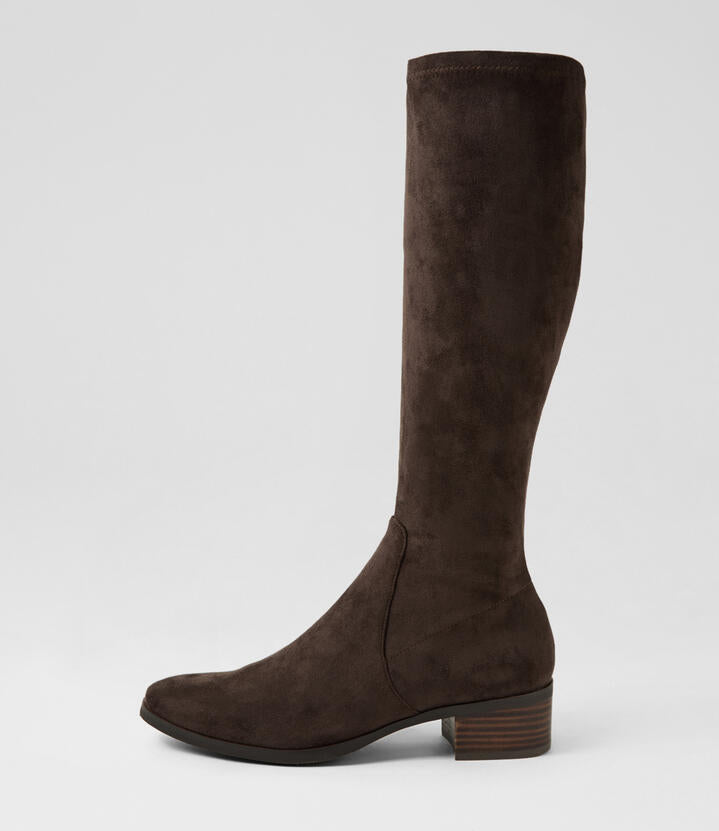 Image of Boots. Productname: Tenley Choc Stretch Microsuede Knee High Boots in CHOC colour by brand - MIDAS