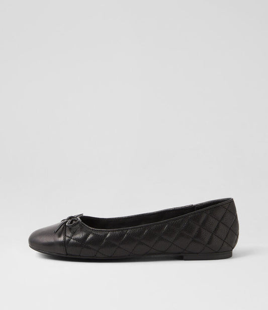 Image of Footwear. Productname: Bellee Black Leather Ballet Flats in BLACK colour by brand - MIDAS