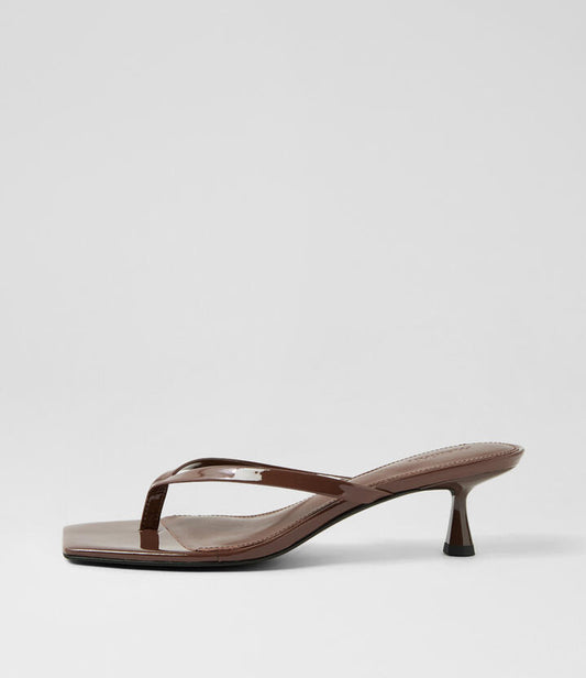 Image of Sandals. Productname: Tidbit Choc Patent Leather Sandals in CHOC colour by brand - MOLLINI