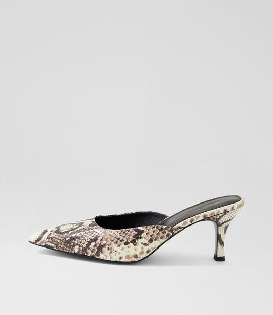 Image of Heels. Productname: Tay Black Taupe Snake Leather Pump Heels in BLACK&TAUPE colour by brand - MOLLINI