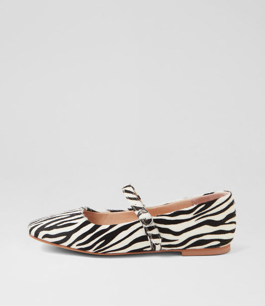 Image of Slippers. Productname: Tokena Zebra Leather Slides in ZEBRA colour by brand - MOLLINI