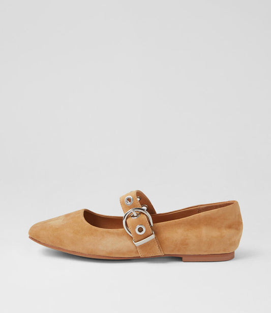 Image of Footwear. Productname: Taimer Caramel Suede Ballet Flats in CARAMEL colour by brand - MOLLINI