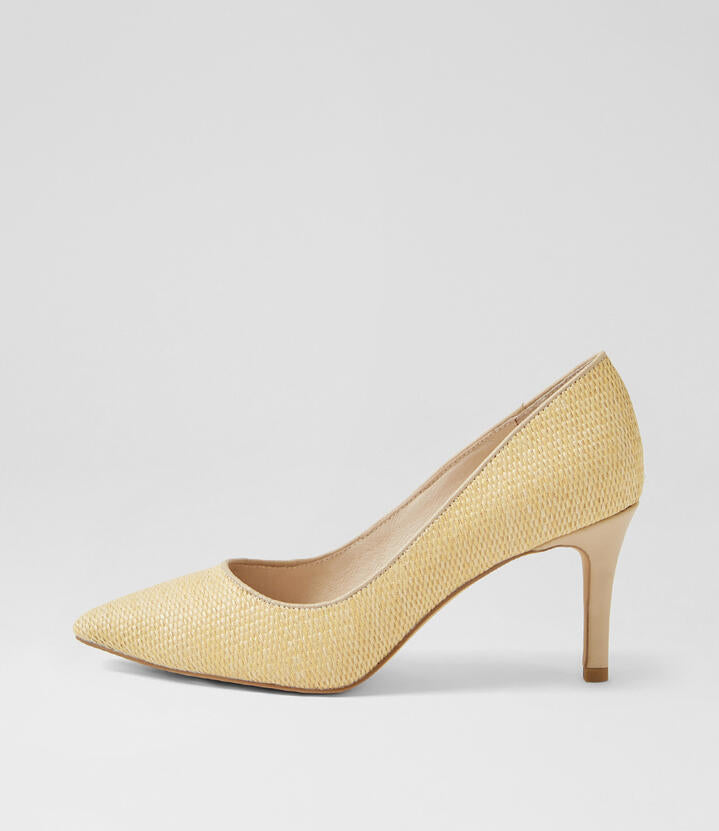 Image of Heels. Productname: Bridgey Natural Camel Fabric Pump Heels in Natural-Camel colour by brand - MIDAS