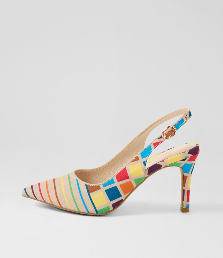 Image of Heels. Productname: Bingo Natural Bright Multi Fabric Heels in NAT&BRIGHT MULTI colour by brand - MIDAS