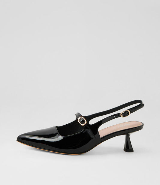 Image of Heels. Productname: Vivica Black Patent Leather Heels in BLACK colour by brand - MIDAS