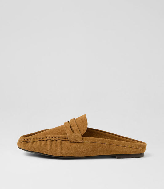 Image of Flats. Product name - Magnus Tan Suede Loafers in Tan colour by brand - MIDAS