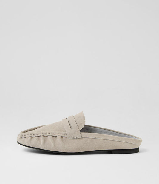 Image of Flats. Product name - Magnus Light Grey Suede Loafers in Lt Grey colour by brand - MIDAS