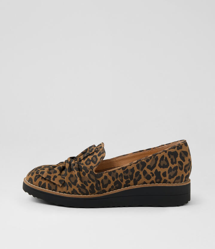 Image of Footwear. Productname: Opitto Camel Leopard Suede Flat Shoes in CAMEL LEOPARD colour by brand - MIDAS