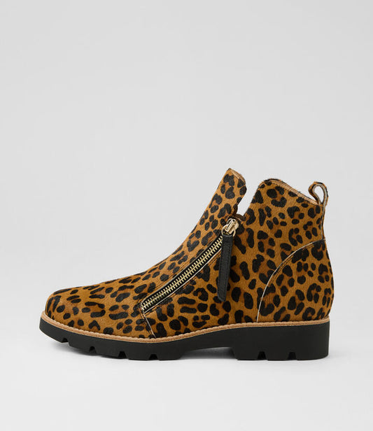 Image of Boots. Productname: Dottle Tan Leopard Pony Ankle Boots in TAN LEOPARD colour by brand - MIDAS