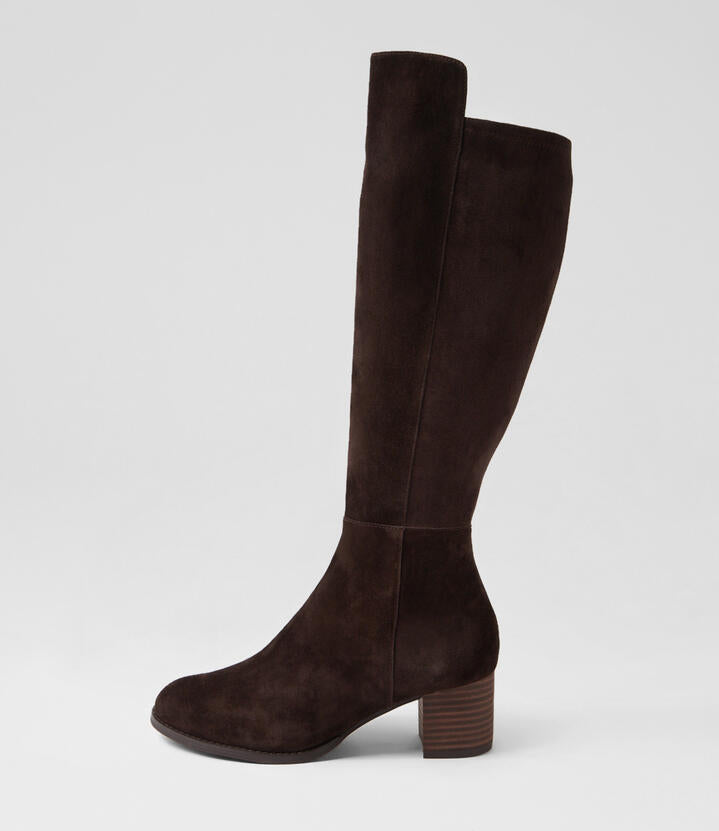Image of Boots. Productname: Settin Choc Suede Knee High Boots in CHOC-CHOC HEEL colour by brand - MIDAS