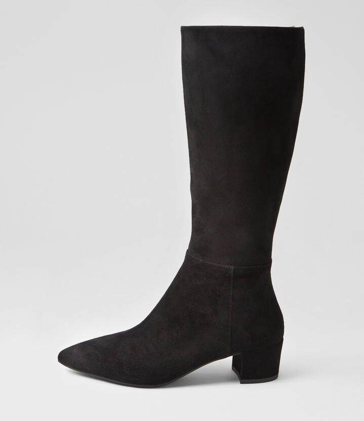 Image of Boots. Productname: Axey Black Suede Knee High Boots in Black colour by brand - MIDAS