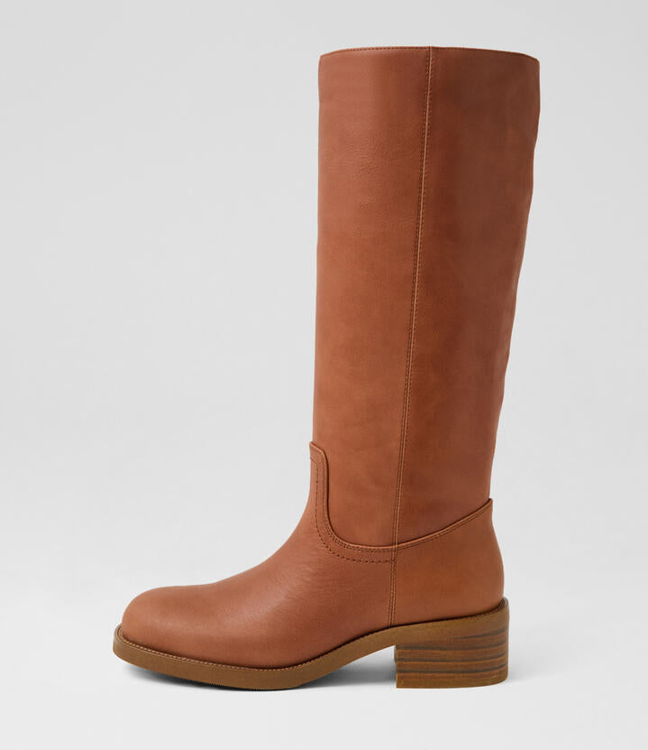 Image of Boots. Productname: Kierstyn Walnut Leather Knee High Boots in WALNUT colour by brand - MIDAS