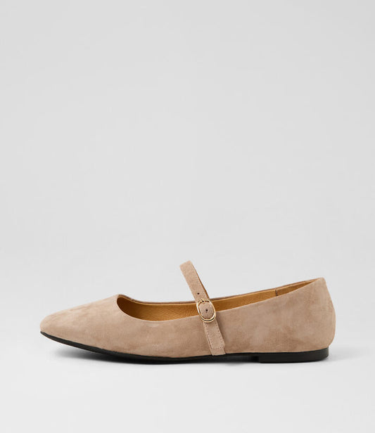 Image of Slippers. Productname: Tokena Taupe Suede Slides in TAUPE colour by brand - MOLLINI