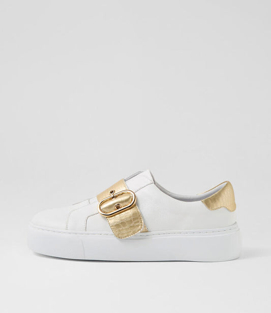 Image of Sneakers. Productname: Chief White Pale Gold Leather Snake Sneakers in WHITE-PALE GOLD colour by brand - MOLLINI