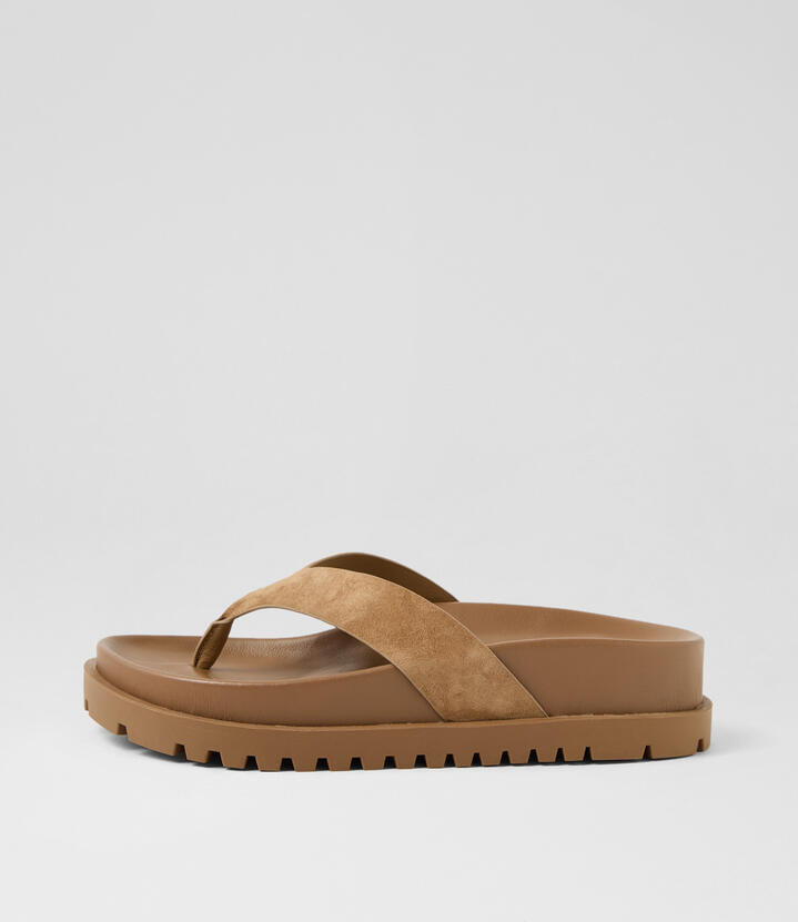 Image of Slippers. Productname: Ubee Light Choc Suede Slides in LT CHOC-LT CHOC SOLE colour by brand - MIDAS