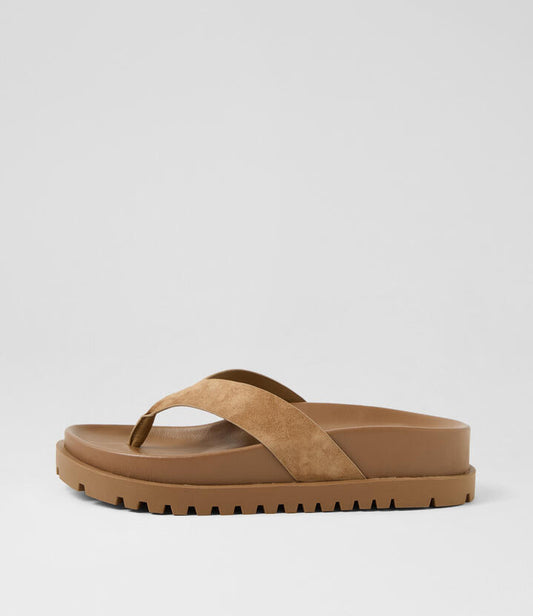 Image of Slippers. Productname: Ubee Light Choc Suede Slides in LT CHOC-LT CHOC SOLE colour by brand - MIDAS